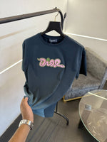 Dior Turkish imported drop shoulder over size imported round neck tshirt with patch logo c green sale