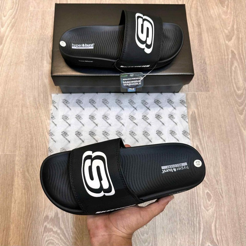 Skechers Hyper Burst Soft Premium Black White Flip Flop SE12