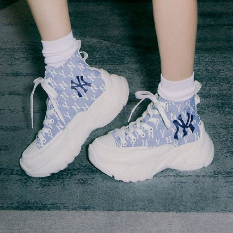 MLB CHUNKY High New York Yankees Blue platform Round Toe Rubber Sole