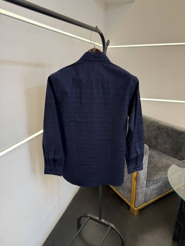 Loro piana horizontal strip imported turkish quality shirt blue