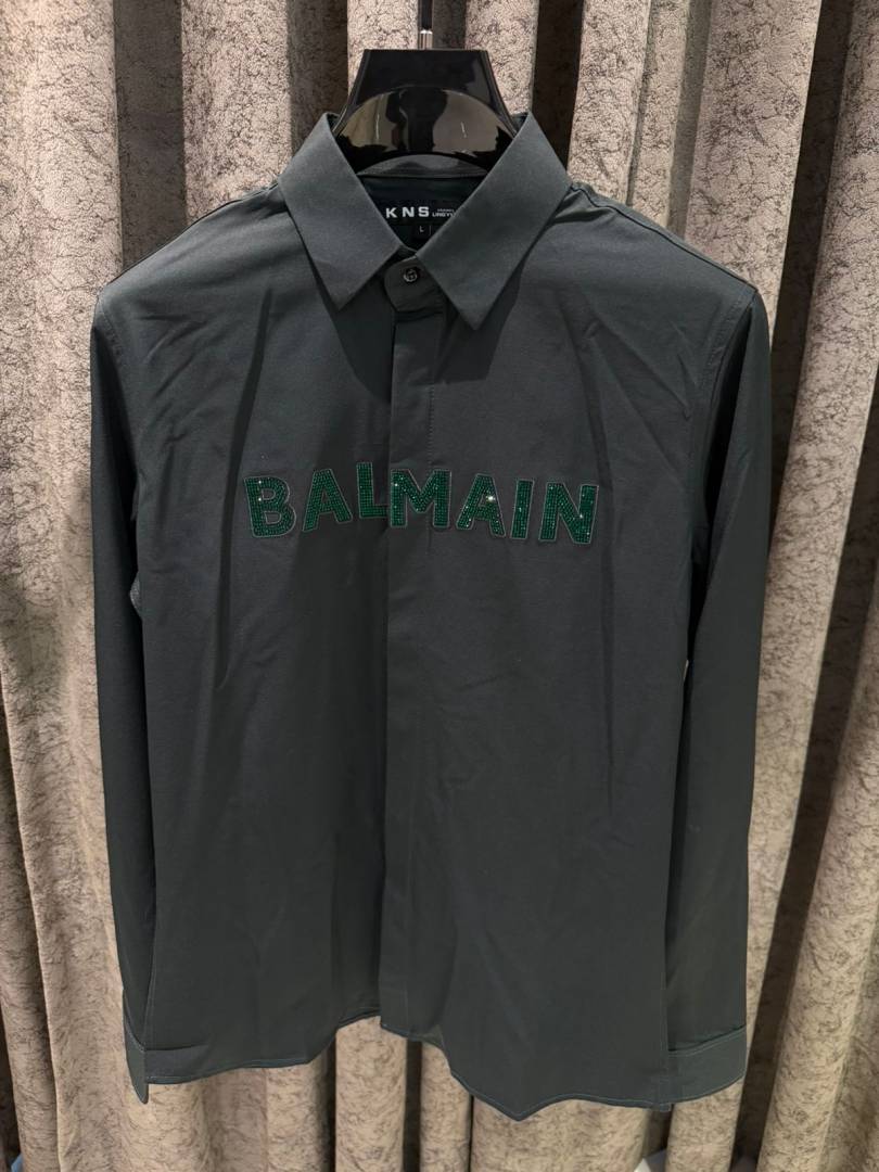 Balmain IMPORTED STORE ARTICLE DIAMOND CHINA SHIRT GREEN
