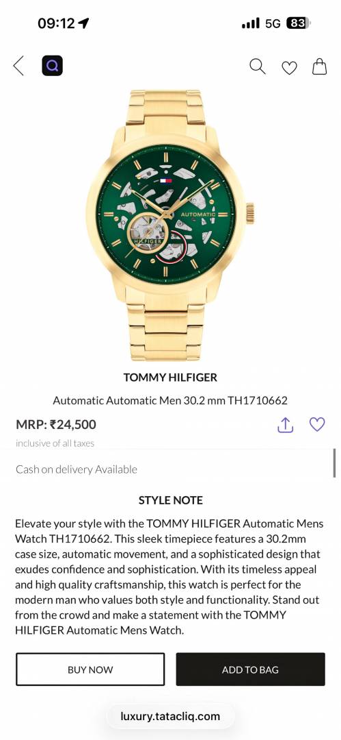Tommy Hilfigar skeleton automatic