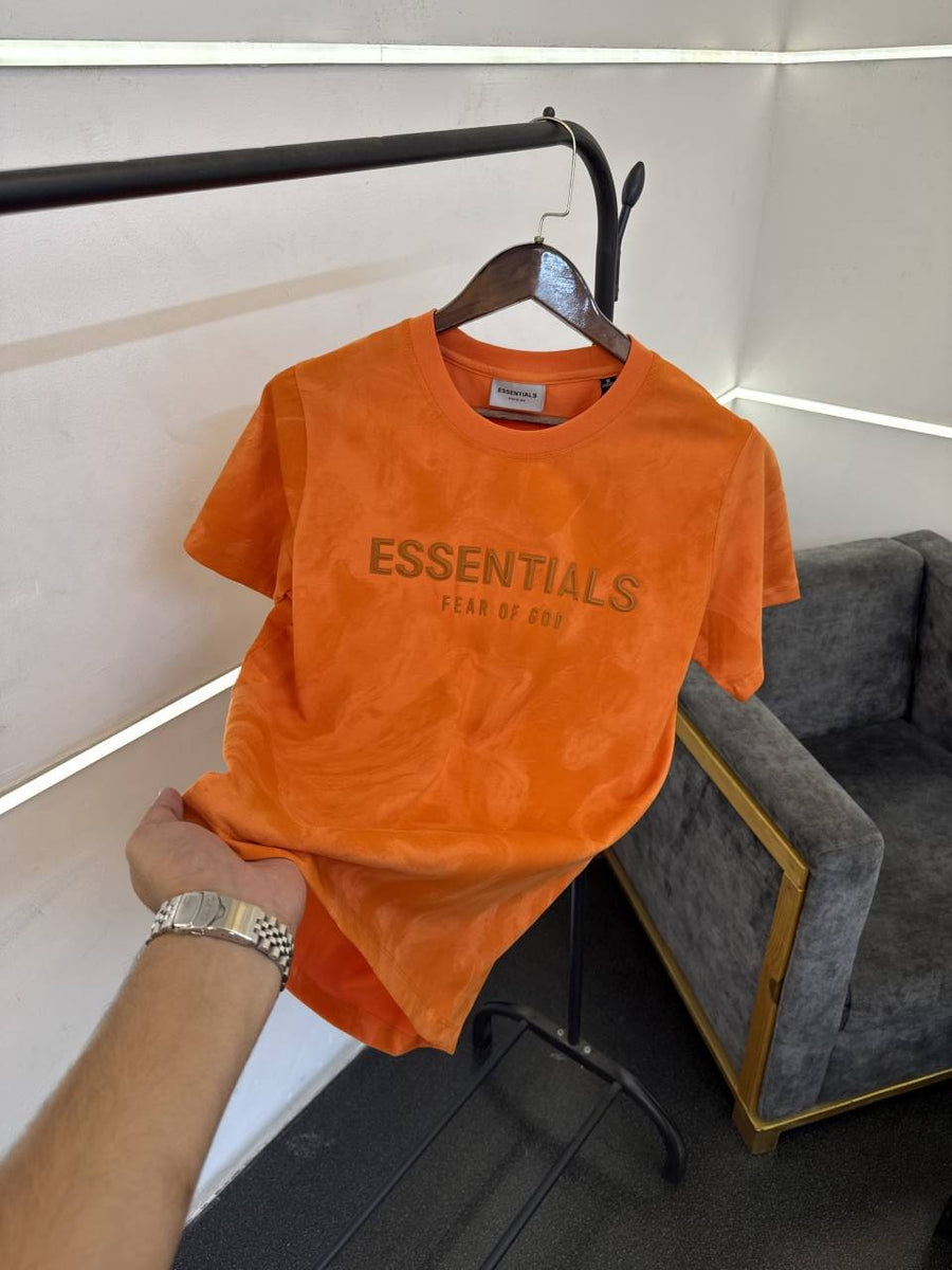 Essentials laser print imported round neck tshirt orange