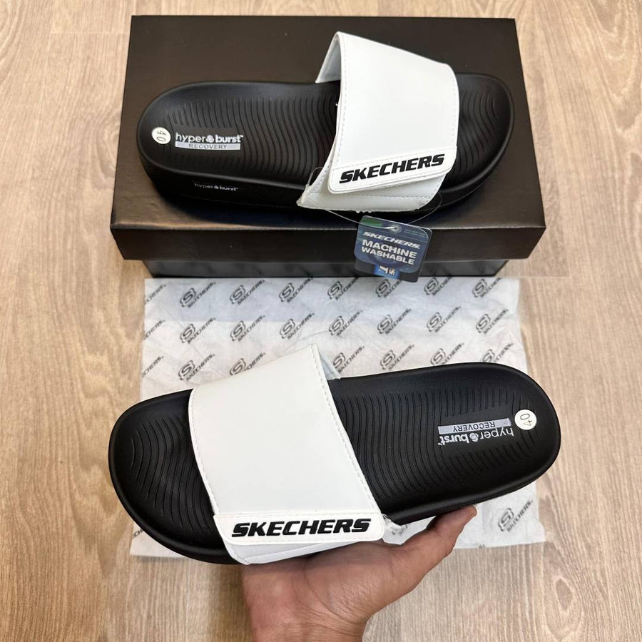 Skechers Hyper Burst Soft Premium White Black Flip Flop SE12