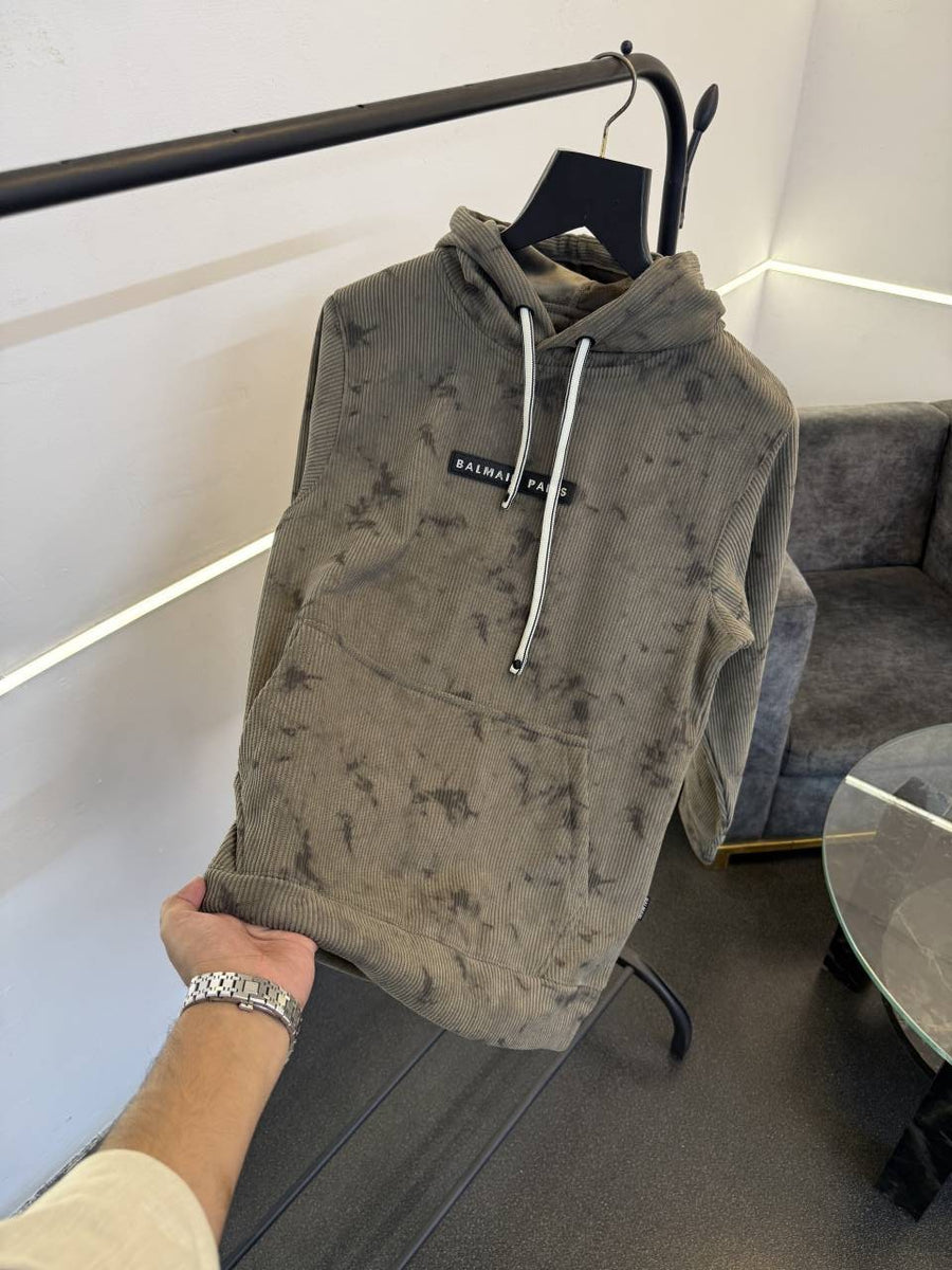 Balmain beige imported washing cloud look knitted fabric hoodie