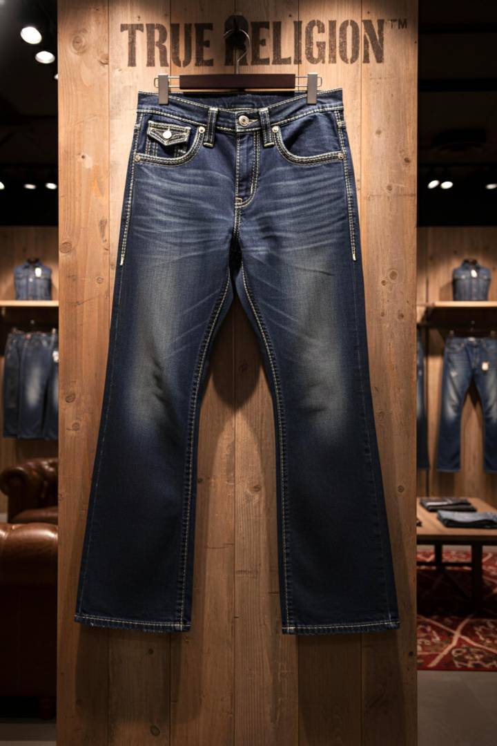 True Religio n Dark Shade Premium Imported Stretchable Lycra Fabric Straight fit Denim with Back Flap pocket Design 3434
