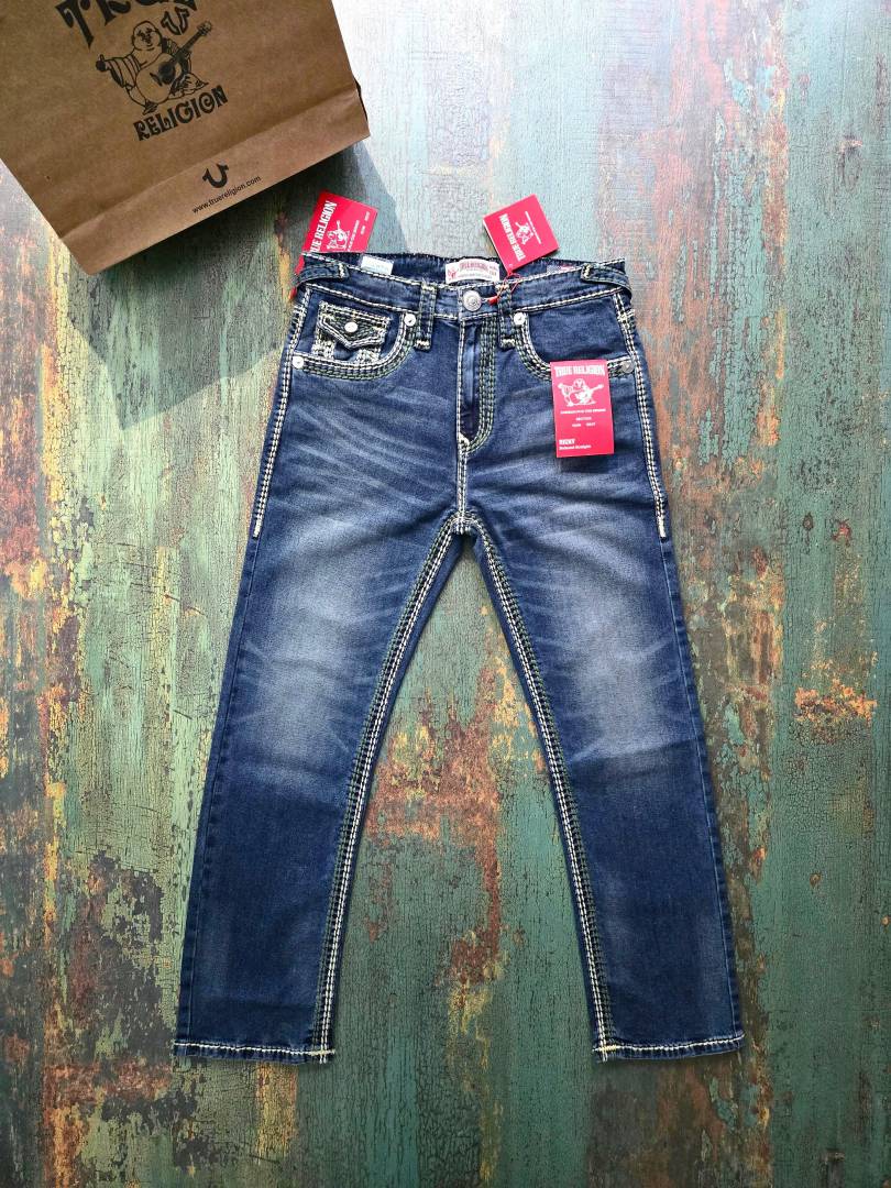 True Religio n Dark Shade Premium Imported Stretchable Lycra Fabric Straight fit Denim with Back Flap pocket Design 3434