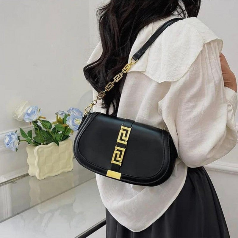 Versace Greca Goddess Shoulder Bag With OG Box & Dust Bag (Black - 675)