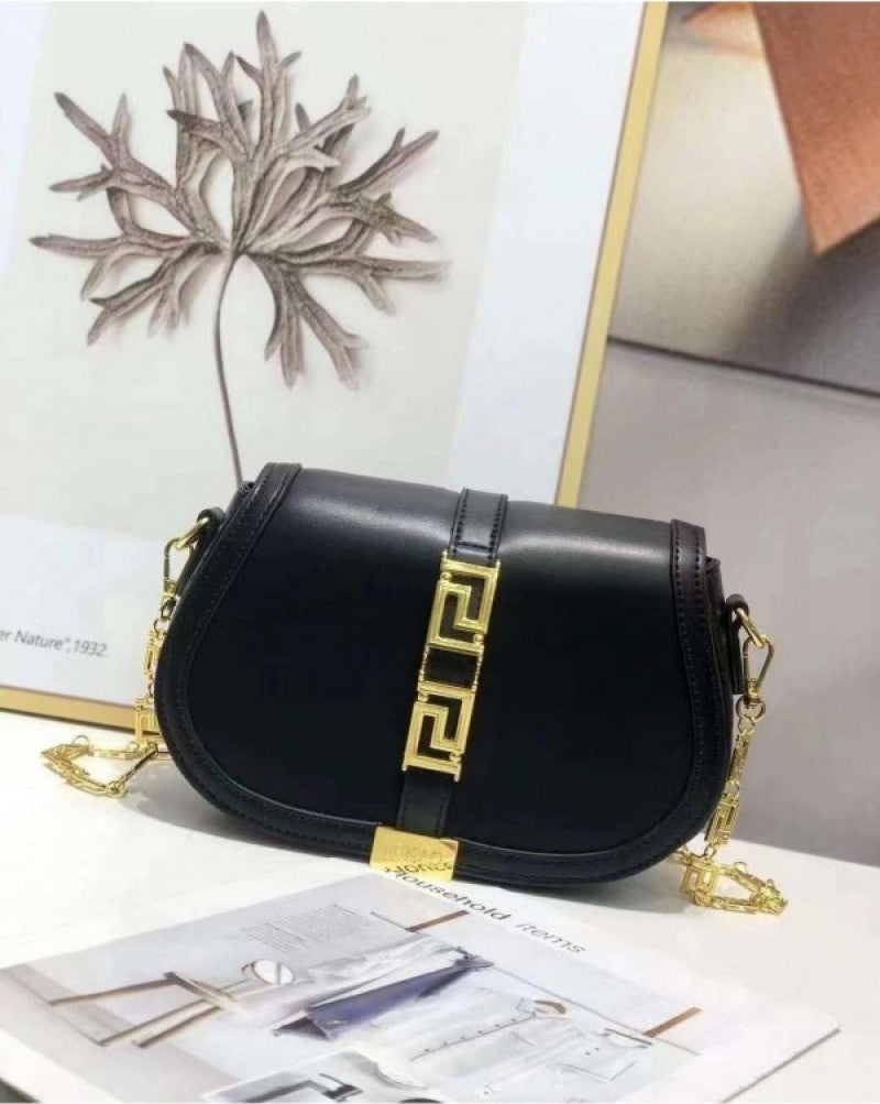 Versace Greca Goddess Shoulder Bag With OG Box & Dust Bag (Black - 675)