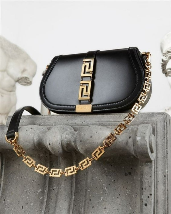 Versace Greca Goddess Shoulder Bag With OG Box & Dust Bag (Black - 675)