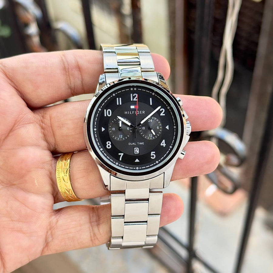 Tommy Hilfigee_r Dual Time Silver Black