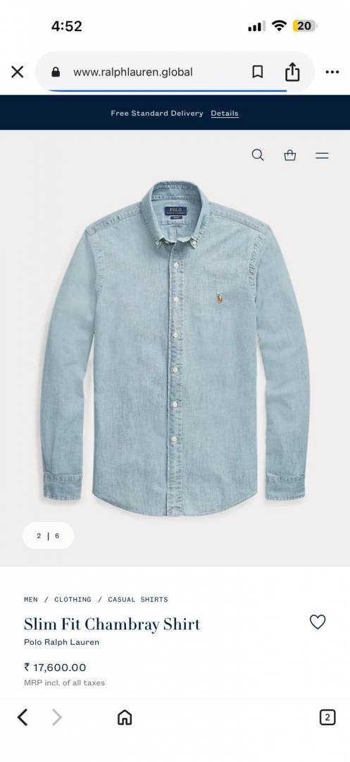 Ralph Lauren Chest Logo Full Sleeves Denim Shirts Sky Blue