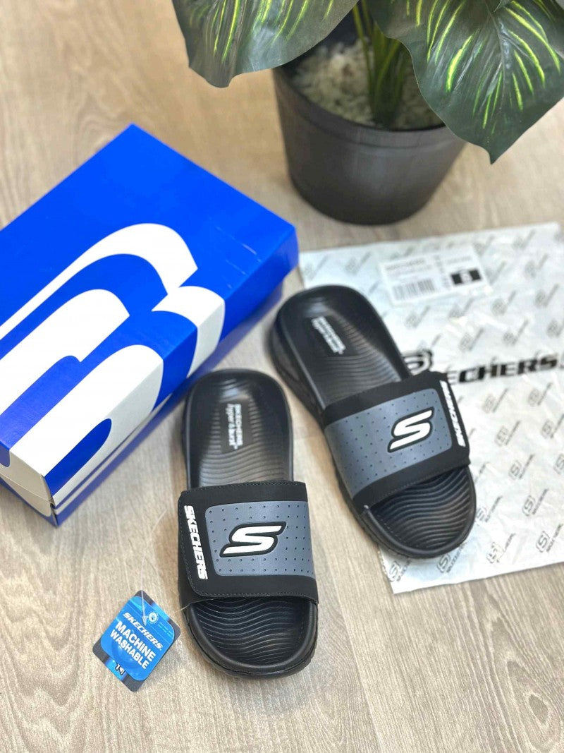 Skechers Go Recover Adjust Premium Black Grey Slides