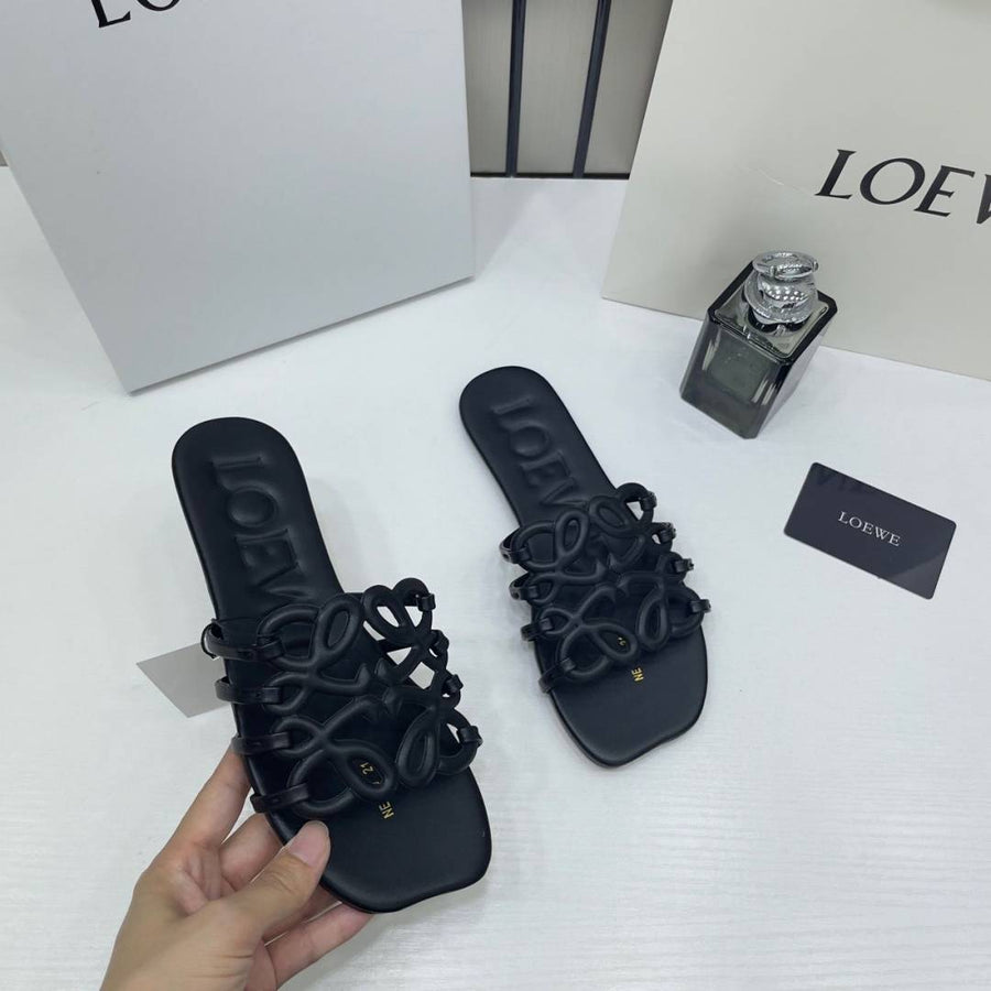Loewe Petal Anagram Black Slides For Women With Original Box And Dust Cover Black 2506