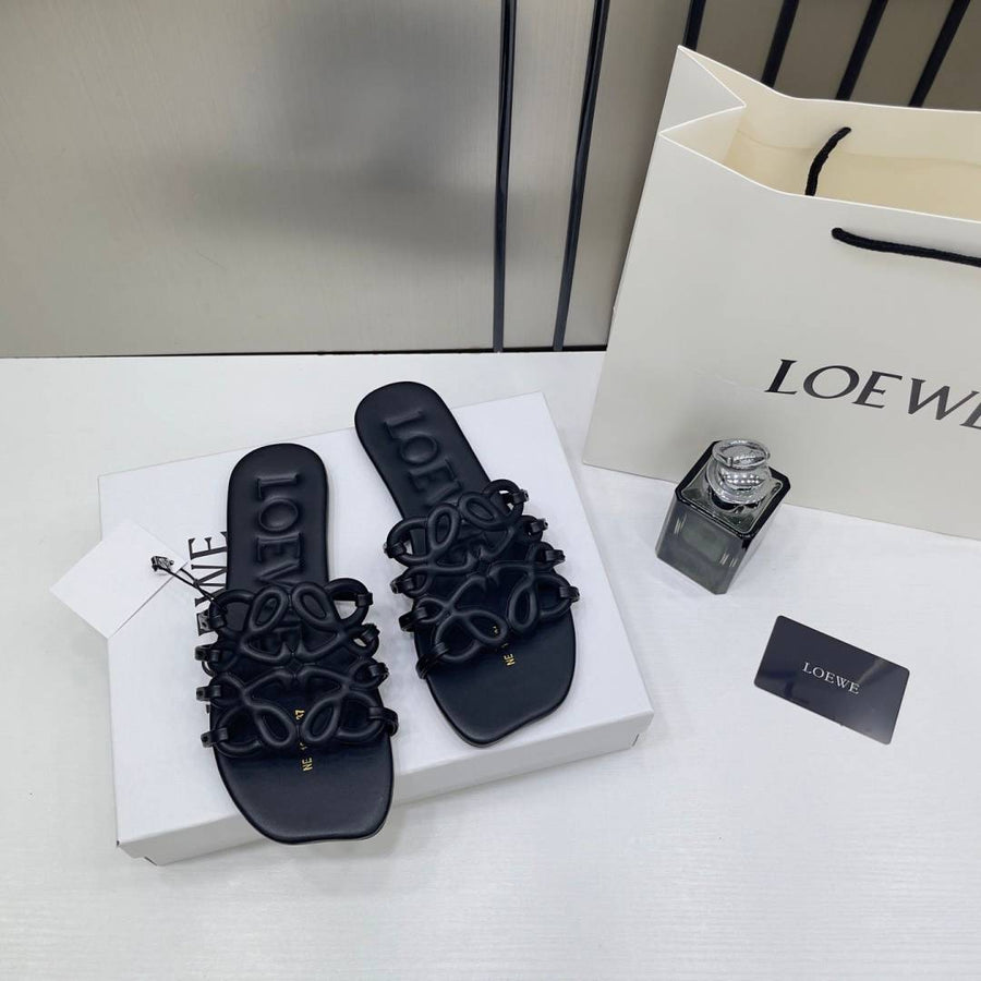 Loewe Petal Anagram Black Slides For Women With Original Box And Dust Cover Black 2506