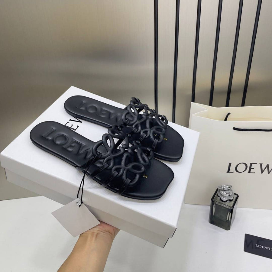 Loewe Petal Anagram Black Slides For Women With Original Box And Dust Cover Black 2506