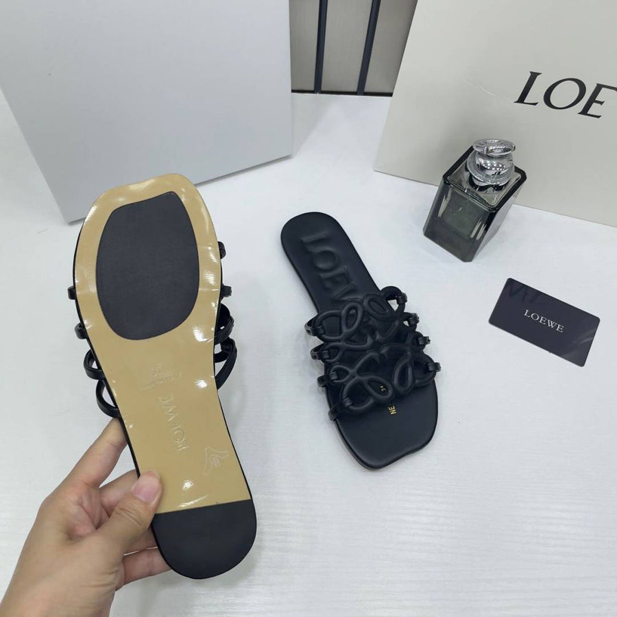 Loewe Petal Anagram Black Slides For Women With Original Box And Dust Cover Black 2506