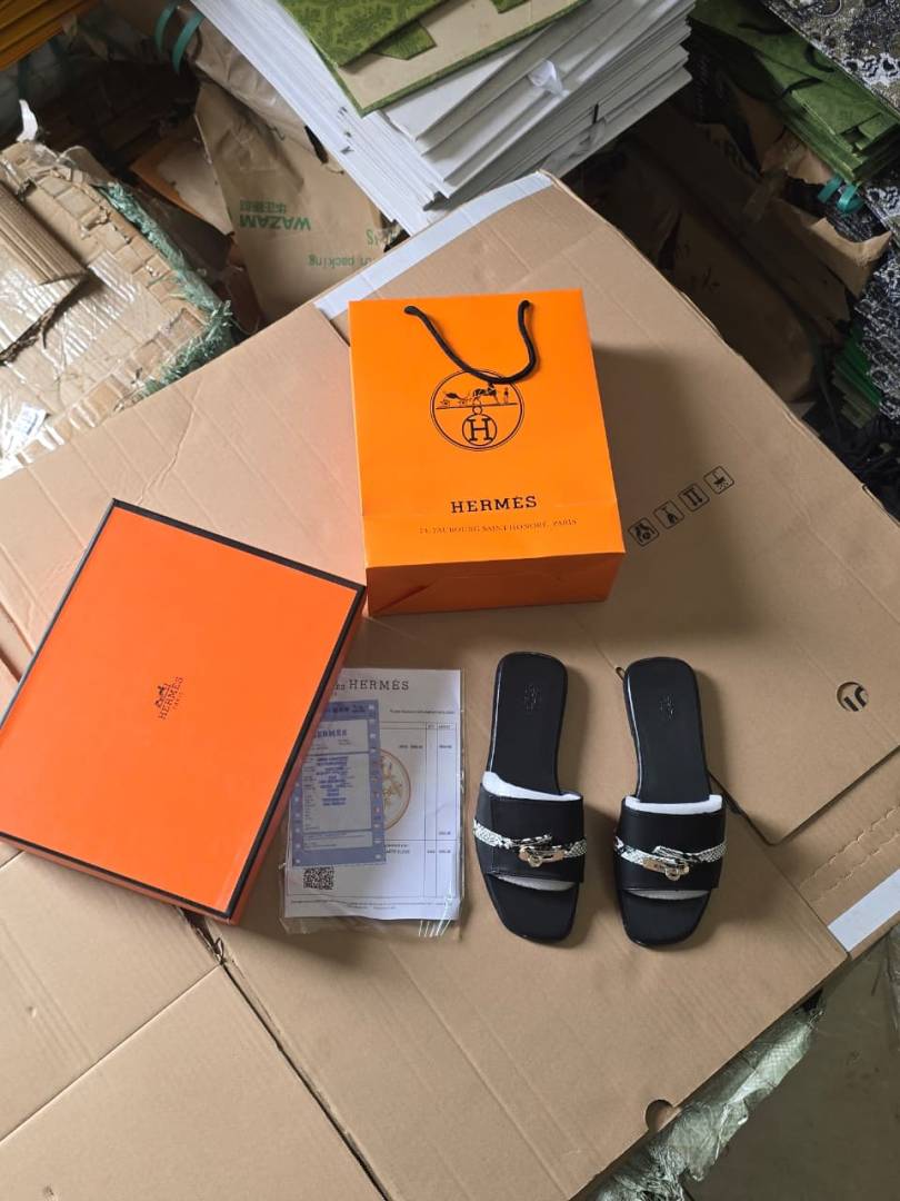 Hermmes Paris Birkin Premium Flats With OG Box & Carry Bag (Black - 889)