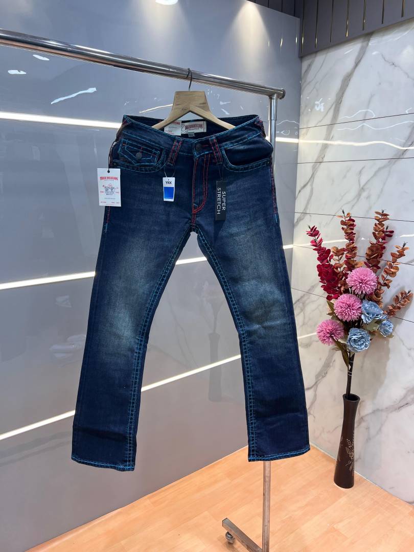 True Religio n Green Shade Premium Imported Stretchable Lycra Fabric Boot Cut Denim with Embroidered Design 3143