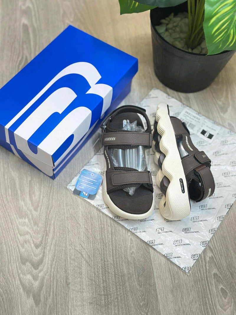 Skechers Massage Fit Adjustable Straps Brown Beige Sports Sandal