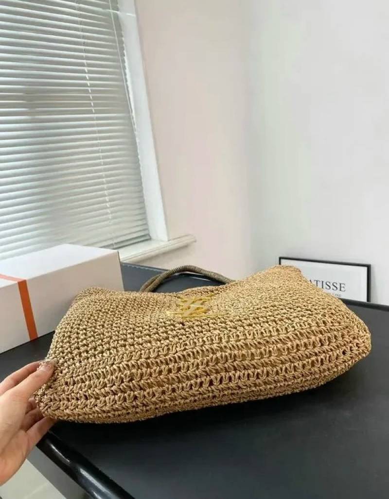 YSL Saint Laurent ICare Raffia Jute Tote Bag With OG Box & Dust Bag (Brown - 991)