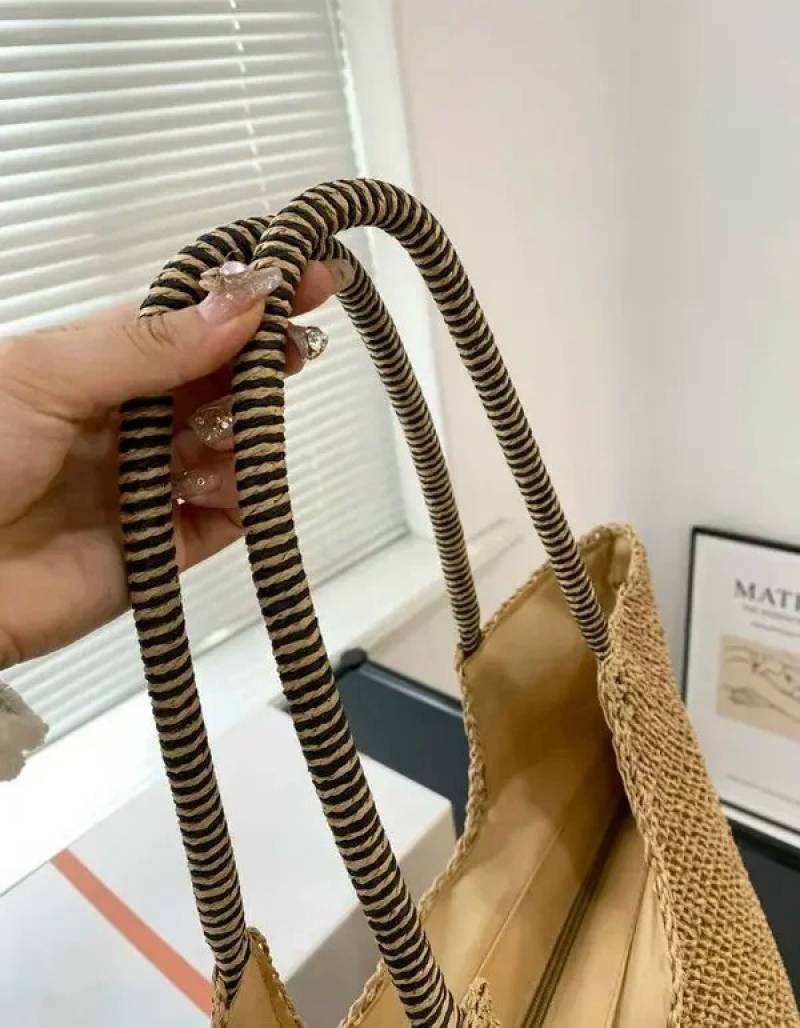 YSL Saint Laurent ICare Raffia Jute Tote Bag With OG Box & Dust Bag (Brown - 991)