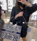 Dior Book Tote Blue Toile De Jouy With OG Box & Dust Bag & Scarf (Blue Tiger - 572)