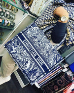 Dior Book Tote Blue Toile De Jouy With OG Box & Dust Bag & Scarf (Blue Tiger - 572)