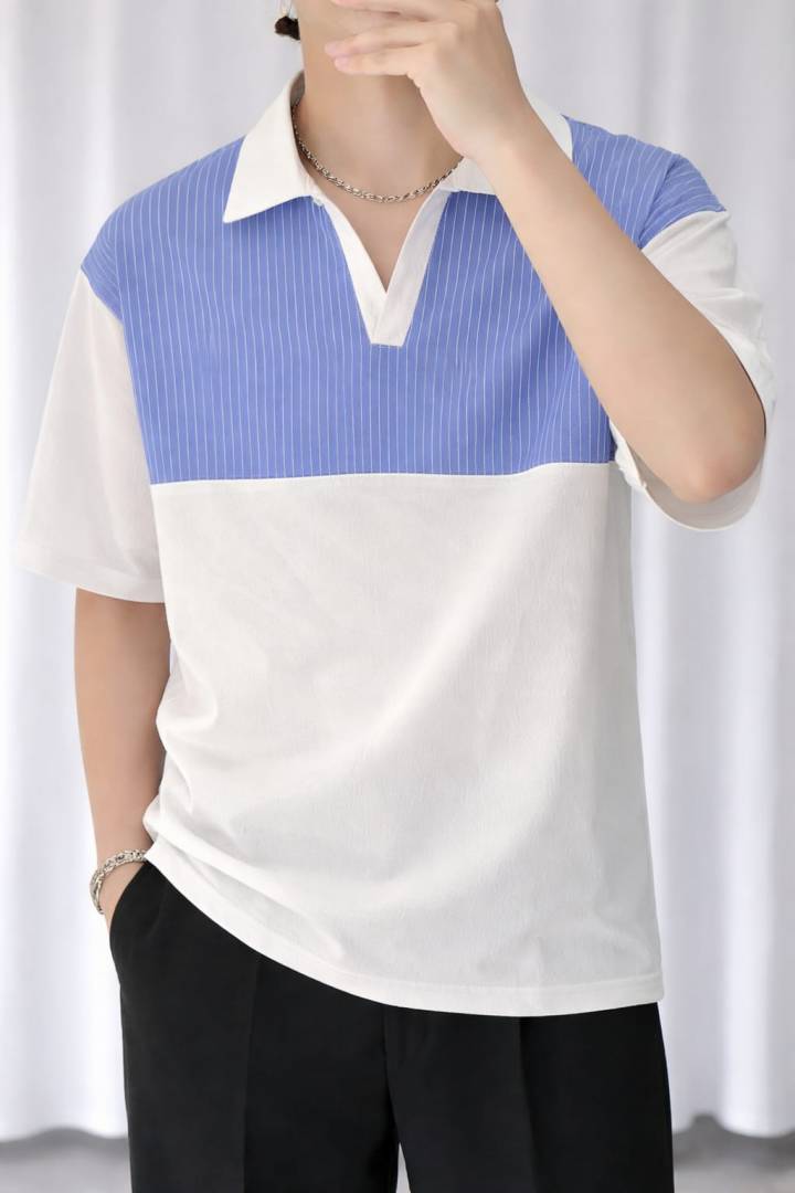 KOREAN IMPORTED HIGH DEMAND ARTICLE POLO T-SHIRT WHITE AND SKY BLUE