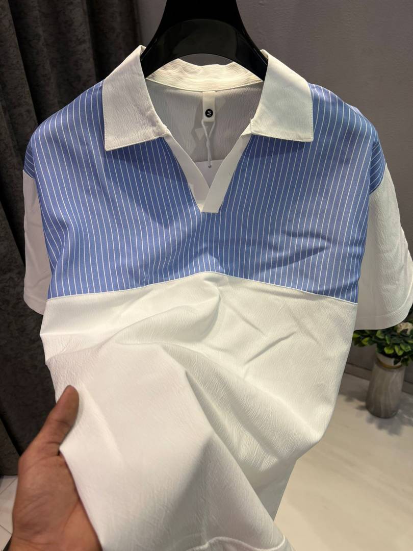 KOREAN IMPORTED HIGH DEMAND ARTICLE POLO T-SHIRT WHITE AND SKY BLUE