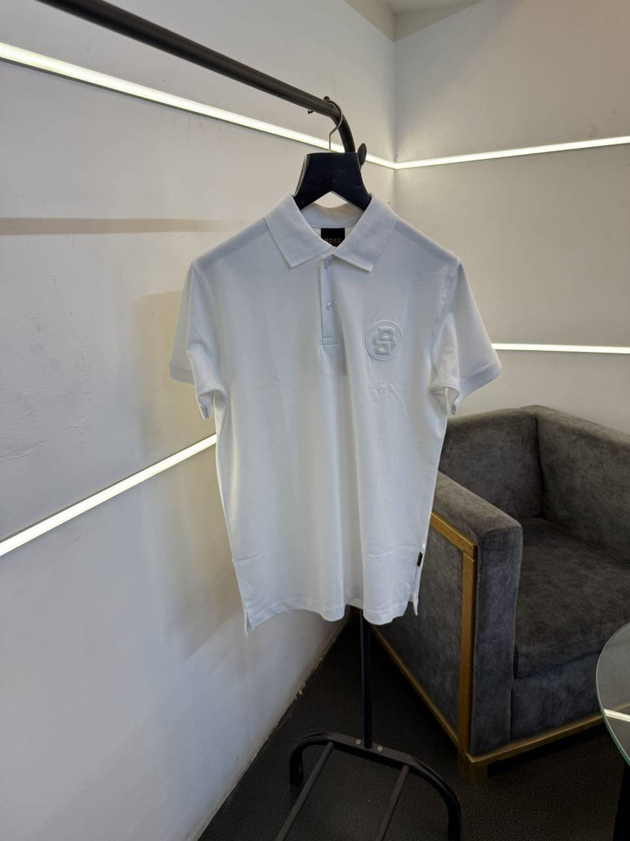 Hugo bos matty fabric imported polo tshirt white brand logo on chest white sale