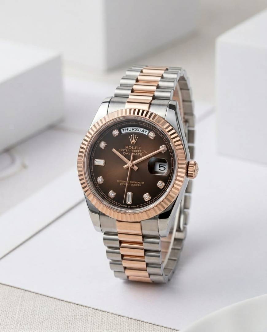 Rolex Oyster Perpetual Day Date Diamond 2Ton-Copper-Brown 40 Battery