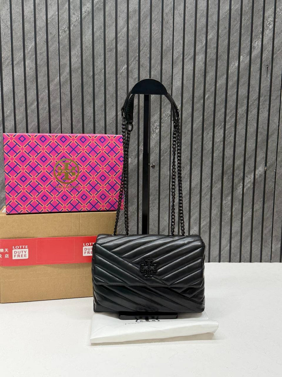 Tory Burcch All Black Kira Small Convertible Quilted Shoulder Bag With Double Box OG Packing