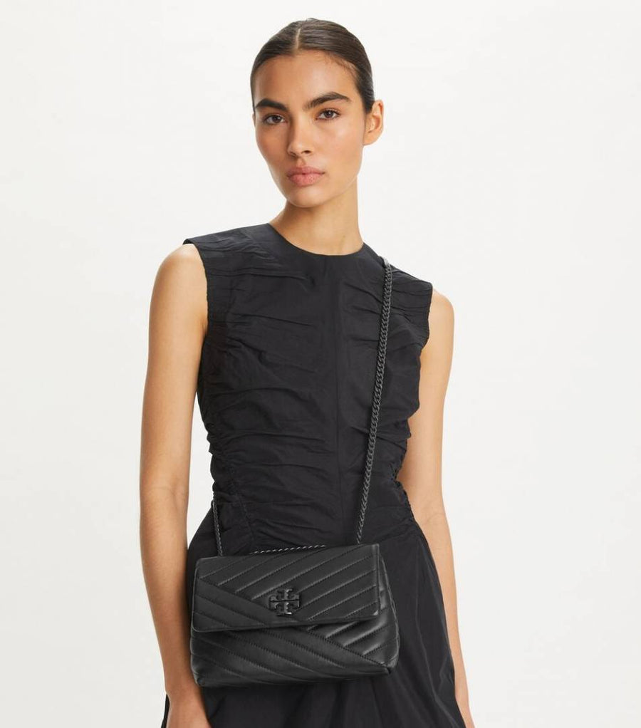 Tory Burcch All Black Kira Small Convertible Quilted Shoulder Bag With Double Box OG Packing