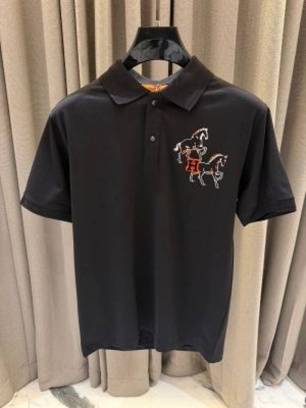 Hermes Chest Logo Polo T-shirt Black