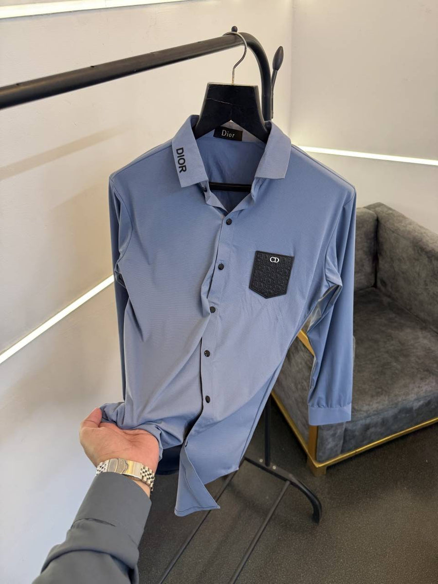 Dior Turkish imported shirt with brand patch on chest blue