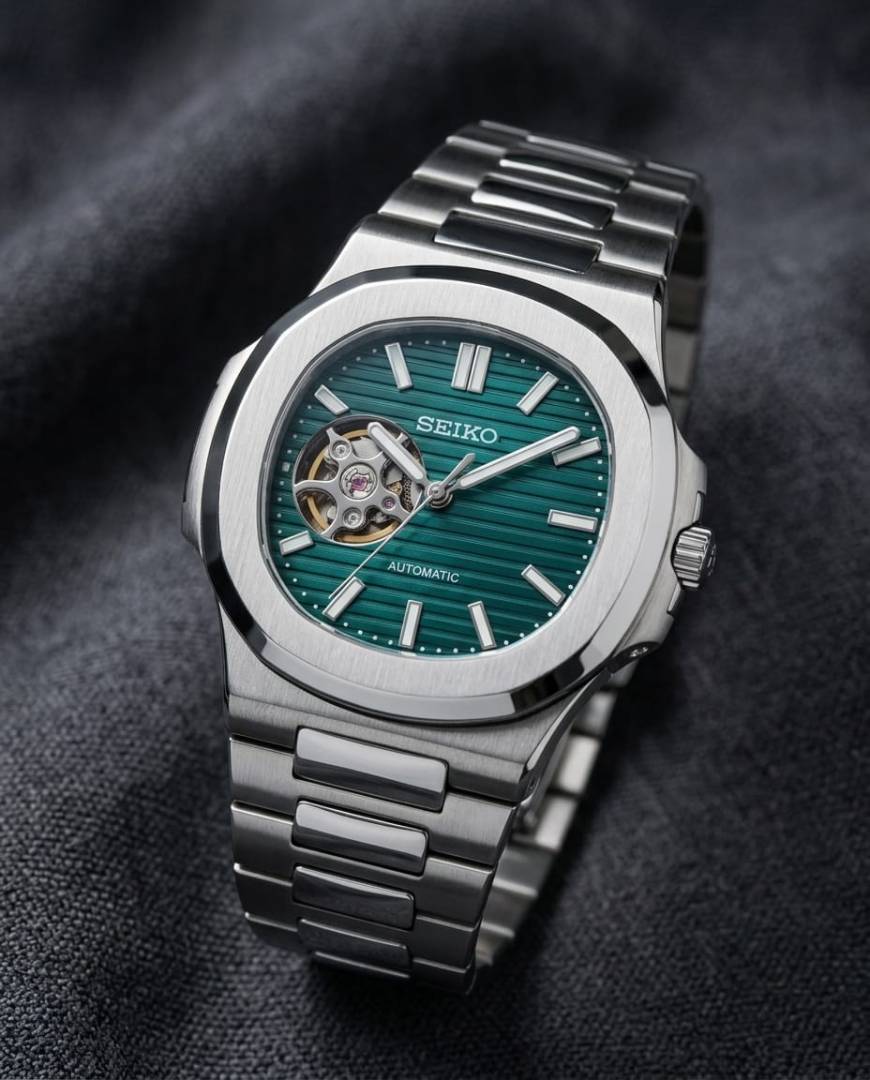 Seiko Mod Nautilus Phantom Open Heart Automatic Silver-Green