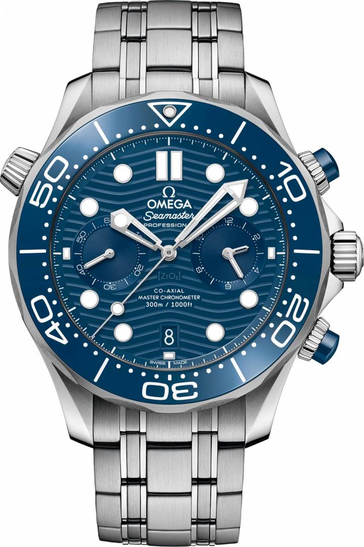 Omega Seamaster Diver 300M Co-Axial Master Chronometer Chronograph silver blue