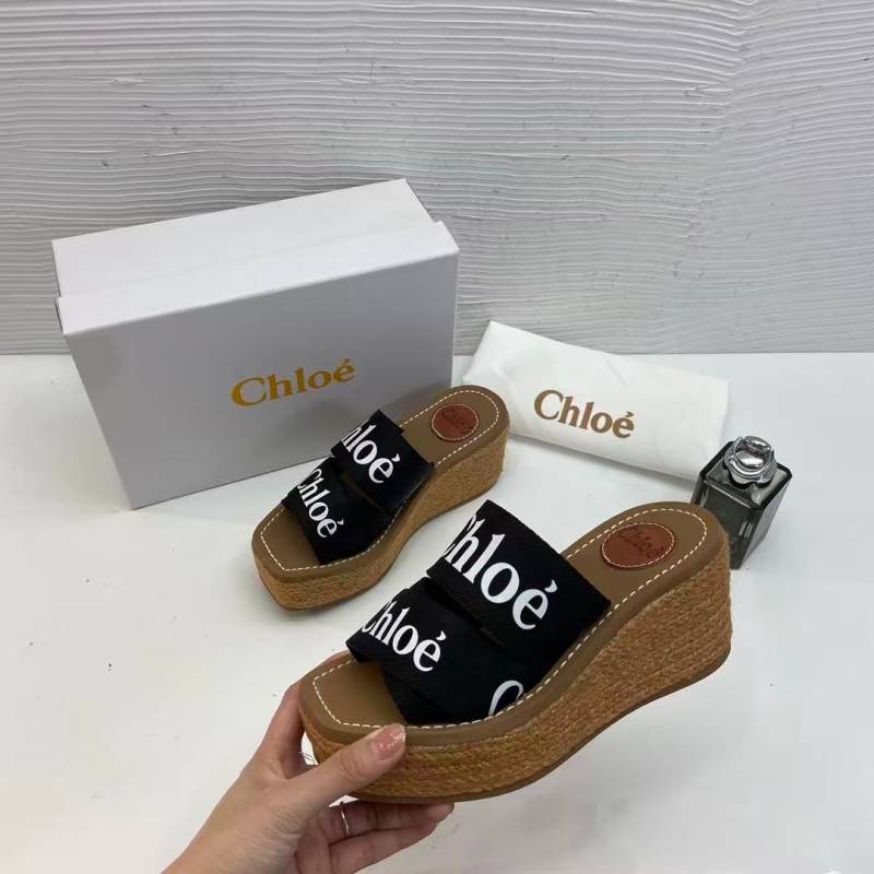 Chloe_Woody_Wedge_Espadrille_Sandals_Platform_Heel_Black_Logo-embroidered_Straps_With_OG_Box_Black
