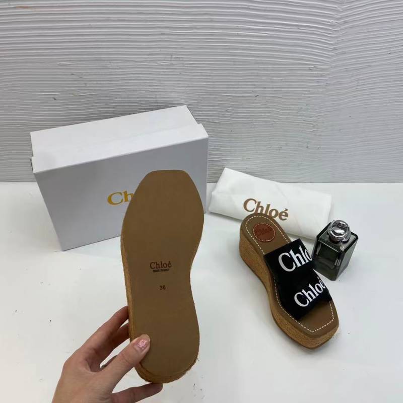 Chloe_Woody_Wedge_Espadrille_Sandals_Platform_Heel_Black_Logo-embroidered_Straps_With_OG_Box_Black
