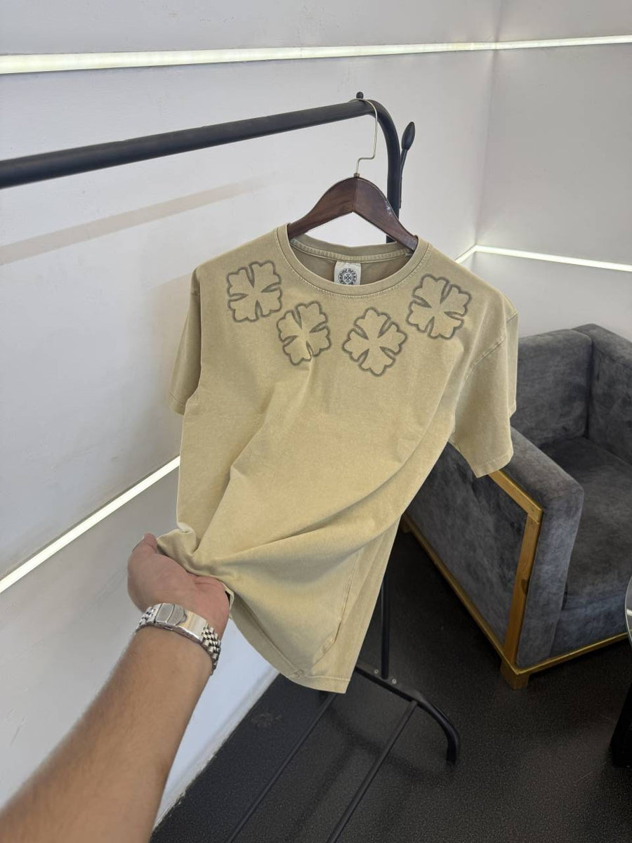 Chrome heart carbon beige yellow acid wash imported round neck tshirt