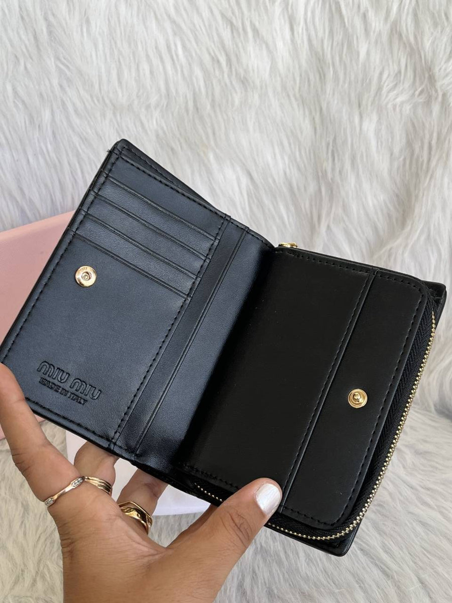 Miu Miu Matelasse Black Leather Wallet With Original Box & Dust Cover Packaging