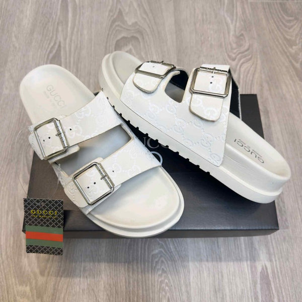Gucci GG Monogram Adjust Double Strap White Sandal