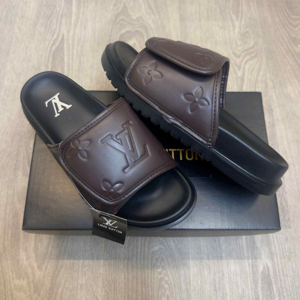 Louis Vuitton Monogram Adjust Brown Black Premium Slides