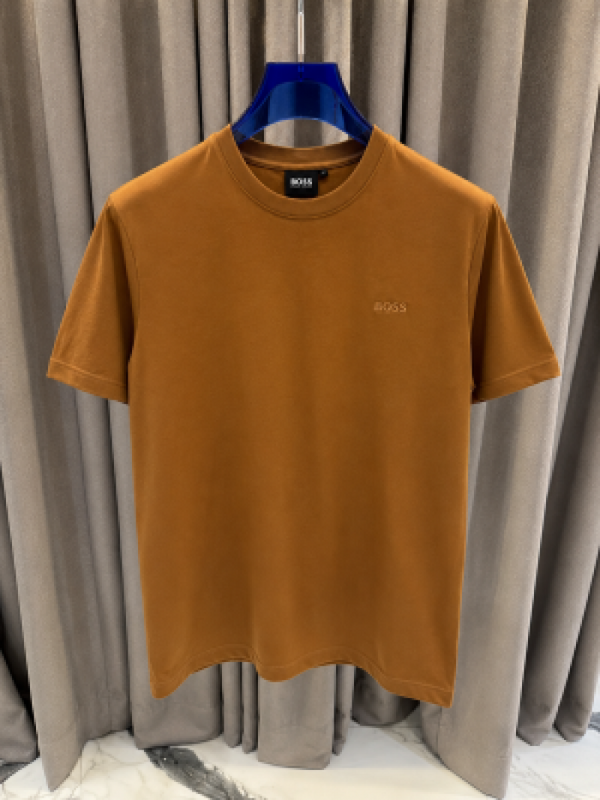 Boss Chinese Collar Round Neck T-shirt Brown