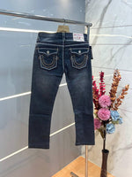 True Religio n Dark Grey Shade Straight Fit Premium Imported Stretchable lycra fabric Denim with back flap pocket Design 3708