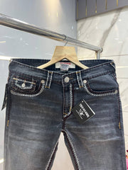 True Religio n Dark Grey Shade Straight Fit Premium Imported Stretchable lycra fabric Denim with back flap pocket Design 3708