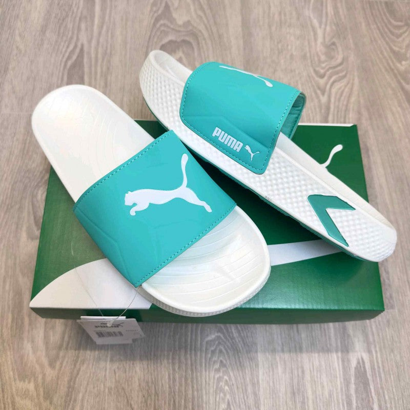 Puma SoftridePro Leadpuff Aqua Blue White Slides