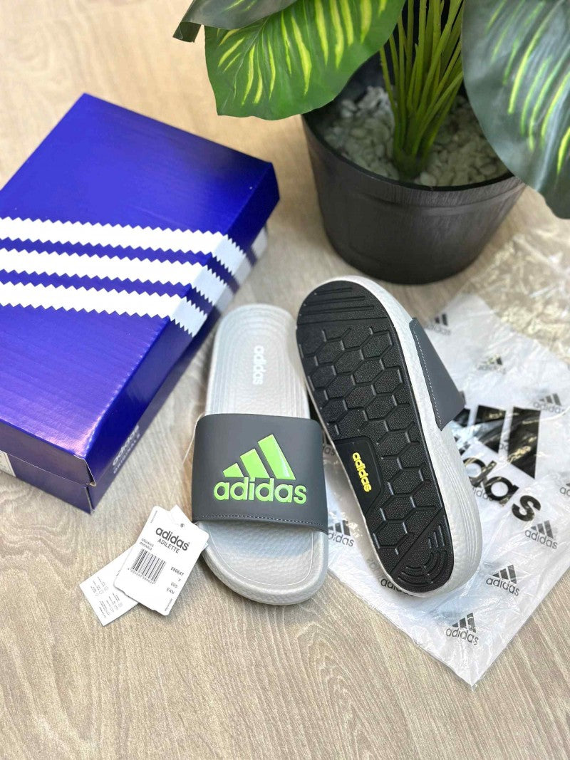 Adidas Hyper Boost Premium Grey Green Slides SE12