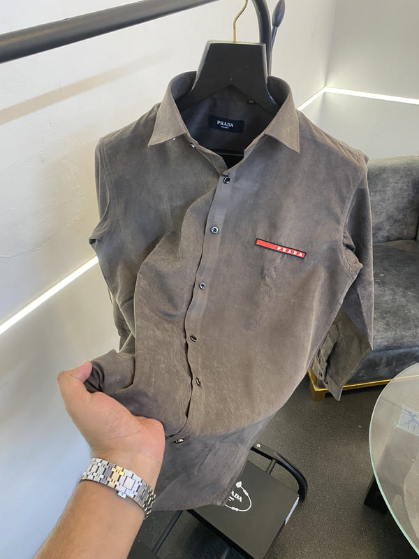 Prada style 03 cotton suede imported box pack shirt dark brown